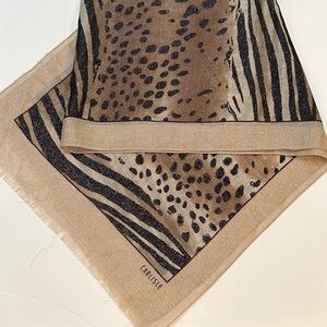 Carlisle Scarf Brown, Black, Beige Sheer Shining Woven Animal Print 60”x 17”